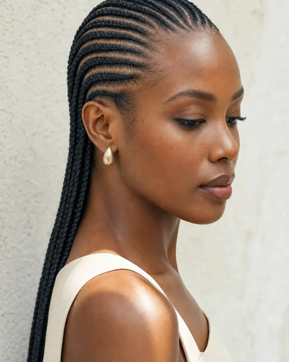 Referência de fulani braids com desenho frontal definido